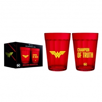 Copo Americano Prime DC Mulher Maravilha 190 ML Luva Com 2 Unid