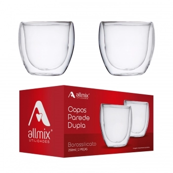 Copo Borossilicato Parede Dupla 250 ML Luva com 2 unid.
