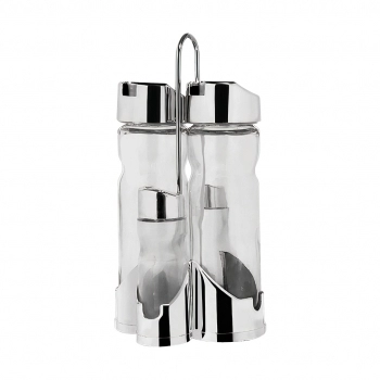 Kit Galheteiro Vidro 170 ML Sal e Pimenta 40 ML Com Suporte Na Luva com 4 Peças