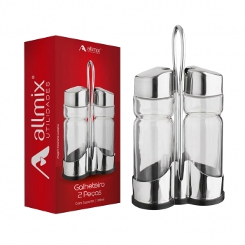 Galheteiro De Vidro Para Azeite E Vinagre 170ML Com Suporte Na Luva Com 2 Peças