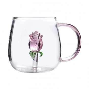 Caneca Borossilicato 350ml Rosa 3D - Luva com 1