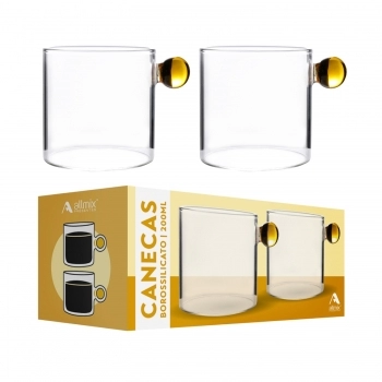 Caneca Borossilicato Colors Ambar 200ml - Luva com 2