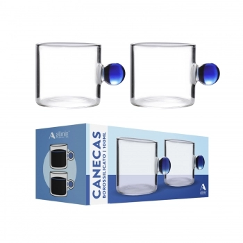 Caneca Borossilicato Colors Azul 100ml - Luva com 2