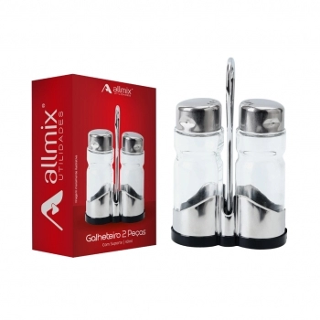 Galheteiro Saleiro E Pimenteiro de Vidro 40ml Com Suporte na Luva com 2 Peças
