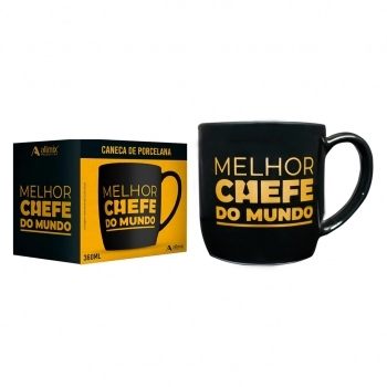 Caneca Porcelana Chefe Urban Preta 360ML - Luva com 1