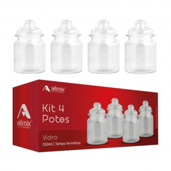 Pote De Vidro 250ml Bojudo Com Tampa Hermética - 04 Unidades