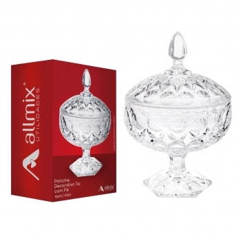 Potiche Decorativo De Vidro Taj Com Pé 16cm - Luva com 01