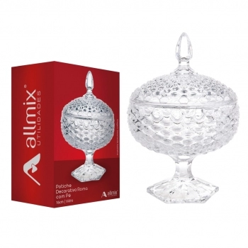 Potiche Decorativo De Vidro Roma Com Pé 16cm - Luva Com 01