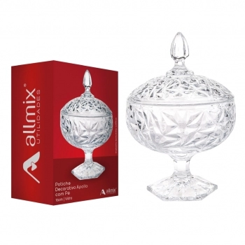 Potiche Decorativo De Vidro Apollo Com Pé 16 cm - Luva Com 01
