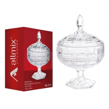 Potiche Decorativo De Vidro Colonia Com Pé 16cm - Luva com 01
