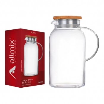 Jarra Borossilicato 1800ml Com Tampa Bambu - Luva com 01