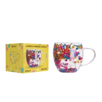 Caneca Borossilicato 250ml Parede Dupla Camelia Verão - Luva com 01