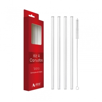 Kit Canudo De Vidro Com Escova - 5 Unid. Transparente na Luva