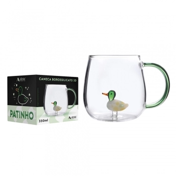 Caneca Borossilicato 3D 350ml Luva Com 1 - Patinho