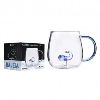 Caneca Borossilicato 3D 350ml Na Luva - Baleia
