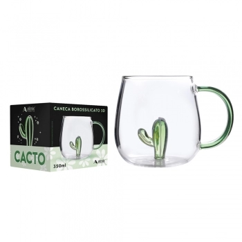 Caneca Borossilicato 3D 350ML LUVA COM 1 - CACTO