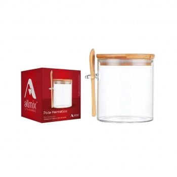 Pote Hermético Borossilicato Redondo 400 ML Com Tampa E Colher Bambu