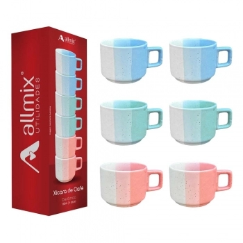 XICARA CERAMICA EMPILHAVEL TERNURA 130 ML LUVA COM 06 - SORTIDA