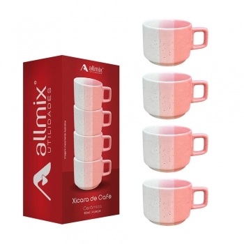 XICARA CERAMICA TERNURA 90ML LUVA COM 04 - ROSA
