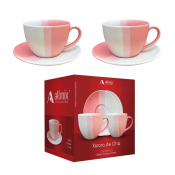 XICARA CERAMICA COM PIRES TERNURA 250ML LUVA COM 02 - ROSA