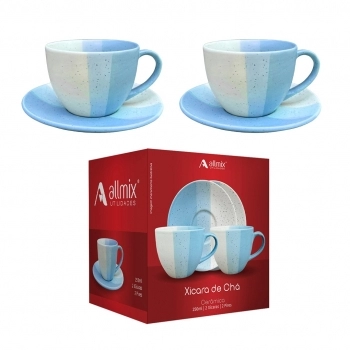 XICARA CERAMICA COM PIRES TERNURA 250ML LUVA COM 02 - AZUL