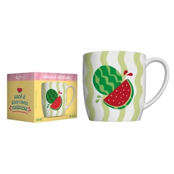Caneca Porcelana Frutas 360 ML Na Luva - Melancia