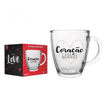 Caneca Cônica de Vidro Love 380 ML – Presente Perfeito com Coração
