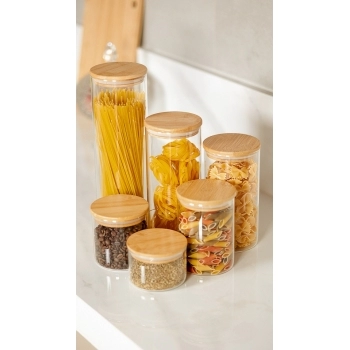 Pote Borossilicato Redondo 700 ML Com Tampa Bambu