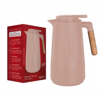 Garrafa Termica Tina 1000ml Com Cabo De Madeira - Rose
