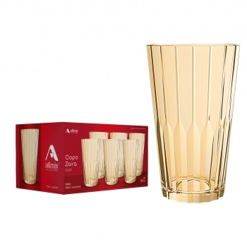 Copo de Vidro Long Drink Zaira Gold 470ml