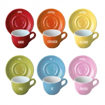 Xícara de Café com Pires Cerâmica 90ml - Momentos Luva com 6