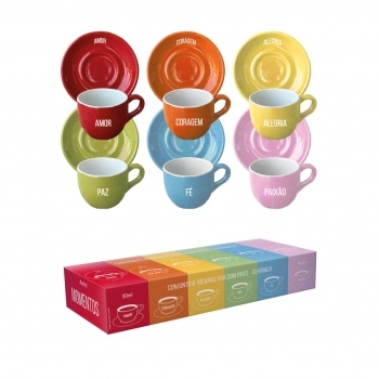 Xícara de Café com Pires Cerâmica 90ml - Momentos Luva com 6