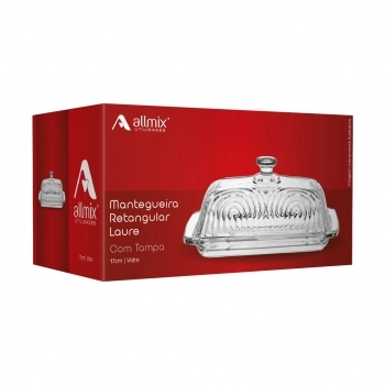 Manteigueira Retangular de Vidro com Tampa Laure 17cm na Luva com 1