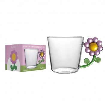 Caneca Borossilicato Pétalas 250ml Luva com 1 - Rosa