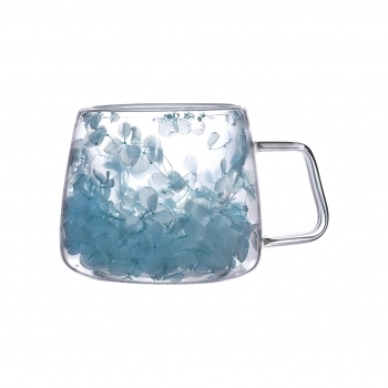 Caneca Borossilicato Parede Dupla Flores Secas 200ml Luva com 1 - Blue