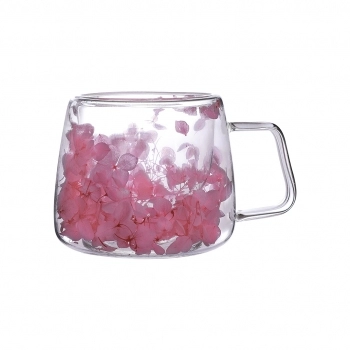 Caneca Borossilicato Parede Dupla Flores Secas 200ml Luva com 1 - Pink