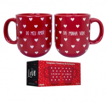 Caneca Cerâmica 220ml Love - Amor e Vida Luva com 2