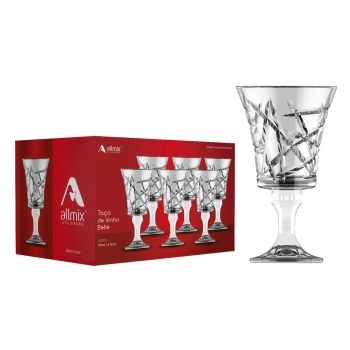Taça de Vinho de Vidro Belle 200ml Luva com 6