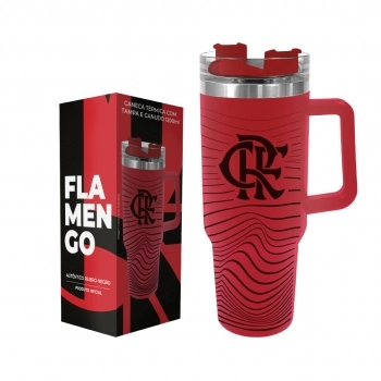 Caneca Térmica Inox com Tampa e Canudo 1200ml Flamengo – Luva com 1